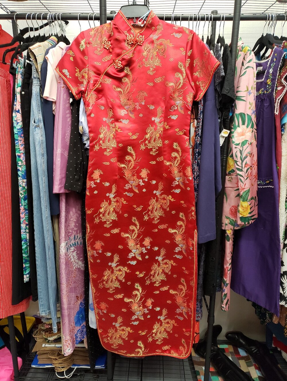 Vintage 1990s Cheongsam Qipao Asian Dragon Dress